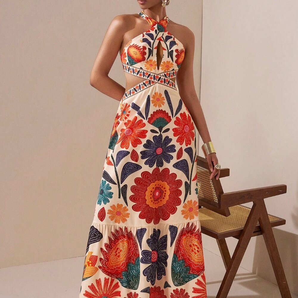 Multicolor Boho Women's Wave Sun Dress - Picture 6 of 7